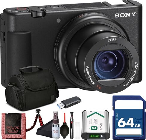Sony ZV-1 Digital Vlogging Camera White (DCZV1/W) – 20.1 MP 1" Sensor, 24–70 mm ZEISS Lens, 4K HDR Video, Flip Screen w/ 64GB Card, Card Reader, Deluxe Soft Bag, Flex Tripod and More in Kuwait