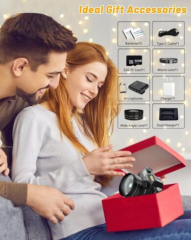 2026 Upgrade 6K Digital Camera for Photography 64MP Vlogging Camera for YouTube with WiFi, 180°Flip Screen, 16X Digital Zoom, 52mm Lens, 32GB Micro SD Card, 2 Batteries(Black) in Kuwait