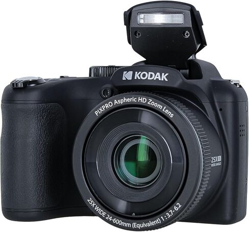 Kodak PIXPRO AZ255 Digital Camera (Black) | 16MP Sensor, 25x Optical Zoom, 24mm Wide-Angle Lens & Optical Image Stabilization | Great for Travel & Distance Photos (AZ255BK) + 32GB Card + Bag + Cloth in Kuwait