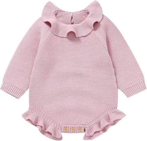 Newborn Girl Outfit Baby Sweater Knit Romper | Ruffle Long Sleeve Jumpsuit ,Coming Home Outfit Baby Girl Knit Clothes in Kuwait