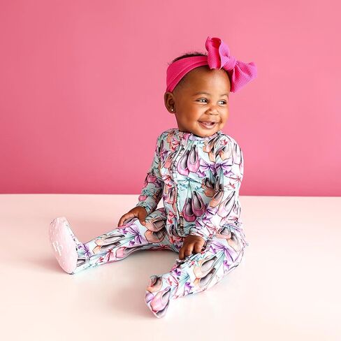 Posh Peanut Viscose Derived from Bamboo Baby Infant Girls Footie Pajamas | Ruffle Bodice With 2-Way Zipper for Easy Access, Footed Grips, True To Size Snug Fit, And Easy Care Wash in Kuwait