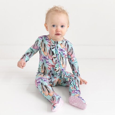 Posh Peanut Viscose Derived from Bamboo Baby Infant Girls Footie Pajamas | Ruffle Bodice With 2-Way Zipper for Easy Access, Footed Grips, True To Size Snug Fit, And Easy Care Wash in Kuwait