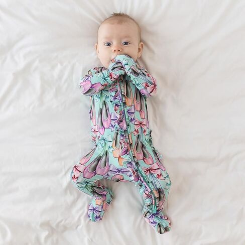 Posh Peanut Viscose Derived from Bamboo Baby Infant Girls Footie Pajamas | Ruffle Bodice With 2-Way Zipper for Easy Access, Footed Grips, True To Size Snug Fit, And Easy Care Wash in Kuwait