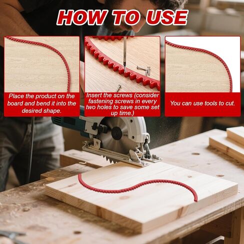 Frienda 78" Router Edge Guide Templates Kit Flexible Curve Ruler for Woodworking with 150 Self-tapping Screws Adjustable Arcs Red Tool for Router Precision Trimming Arc Angle Positioning Cabinet Table in Kuwait