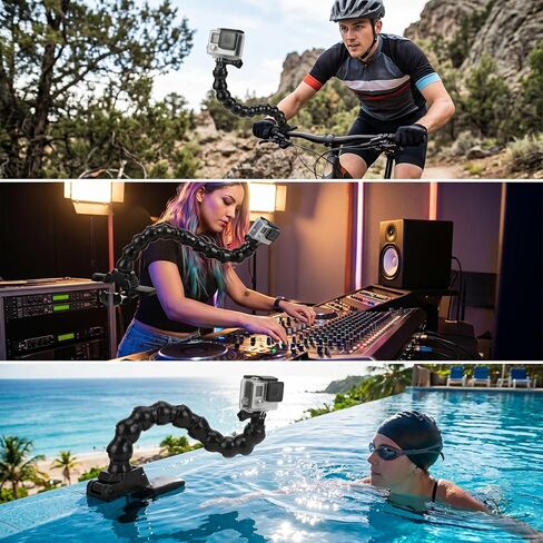 Flexible Monopods Schwanenhals Jaws Mount with 8 Sections, Universal Camera Container for Various Angles, for Surfing The Riding, ABS Material Black in Kuwait