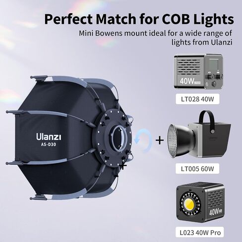Ulanzi AS-D30 11.81'' Octagon Softbox, Quick Release for Mini Bowens Mount | Speedlite, Studio Flash, Speedlight Umbrella Softbox, with Carrying Bag, for Photography Studio COB Light Portrait Shooting in Kuwait