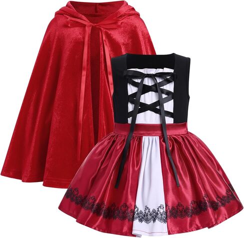 IMEKIS Baby Girls Little Red Riding Hood Costume Dress Romper with Cape Cloak Halloween Cosplay Storybook Outfit Set in Kuwait