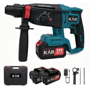 21V Brushless Rotary Hammer SDS-Plus – 3-in-1 Concrete Drill, Demolition & Impact Drill, 4500 BPM, 26mm Max Drilling Capacity, 2x 4000mAh Batteries in Kuwait