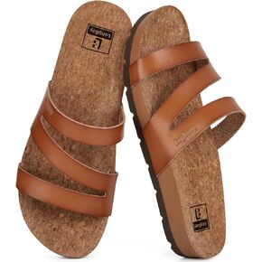 LongBay Women's Flat Sandals Casual Strappy Slides with Arch Support Non-Slip Comfortable Lightweight Walking Sandals for Summer Beach Vacation Light Brown, US8 in Saudi Arabia