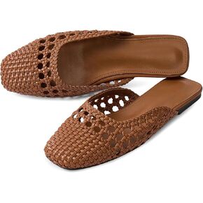 Woven Mules for Women Mesh Closed Square Toe Mule Flats Slip On Sandals Comfortable Summer Casual Slides Shoes in Kuwait