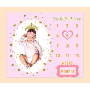 Monthly Milestone Blanket for Baby Girl, 48"x40" Soft Flannel Pink Princess Memory Growth Blanket, Photography Backdrop Prop for Newborn Baby Shower, 1 to 12 Months Include Marks BTLSPH819 in Saudi Arabia