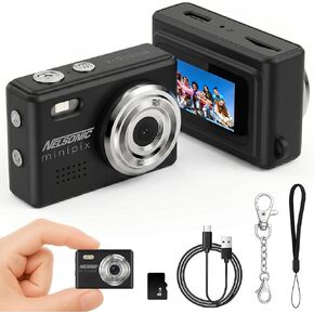MiniPix 1080P Digital Keychain Camera, 8GB Card, USB-C, Black | 0.96-inch color screen, 1MP sensor, photo/video capture, pocket size, clip-on design, rechargeable, travel, gifts, teens, 6+ in Kuwait