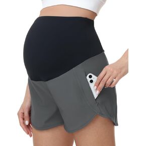 Women's Maternity Athletic Shorts | Lightweight & Breathable, Over Belly Fit, Zipper Pocket Pregnancy Shorts for Casual, Yoga, Running, and Workout in Kuwait
