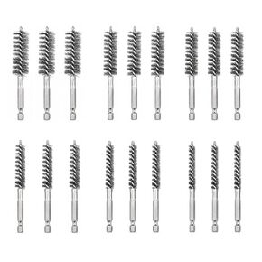 18pcs Wire Bore Brush Set for Drill Cleaning with 1/4" Hex Shank & Tool Bag | Nylon Brass Stainless Steel Wire Brush Drill Attachments, 6 Size Abrasive Drill Wire Brush for Power Drill Impact Driver in Kuwait