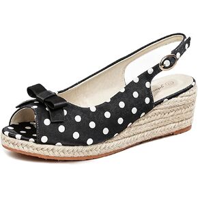 GATUXUS Women's Espadrille Wedges Heels Platform Slingback Sandals with Bow Polka dots Open Toe Buckle Strap Beach Dress Shoes in Saudi Arabia