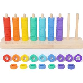Wooden Color Sorting Stacking Toys, Montessori Toys Rainbow Rings Game, Wooden Sorting & Stacking Toys for Toddlers, Color Recognition Sensory Toy Educational for Ages 3 and Up Boys Girls Gift in Kuwait