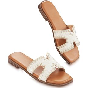 Womens Sandals Slip On Fashion Flat Sandals Soft Memory Foam Slides Comfortable Leather Open Toe Slide For Summer Dressy 2026 Lafite-print Size 11 in Kuwait