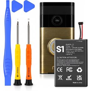 SHENMZ 6200mAh Battery Replacement for Ring Doorbell S1 5-Pin + Tools | for Ring Camera Doorbell Model 2nd Generation (2020 Release) 5UM5E5 Video Doorbells Gen 2 (5 Pin Version ONLY) in Kuwait