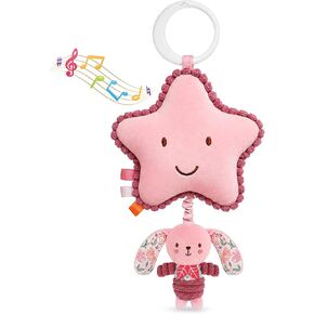 TSYAN Musical Star Stroller Toy with Hanging Bunny Plush | Pull the bunny to play soothing music. Soft pink sensory toy with C-clip for cribs, car seats, and strollers. in Kuwait