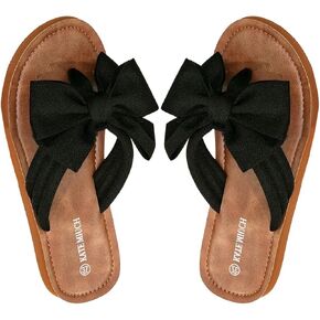 OYOANGLE Women's Bow Open Toe Slip on Dressy Sandals | Summer Beach Vacation Flat Sandals, Cute, Slides in Kuwait