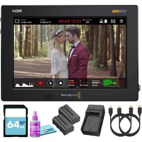 Blackmagic Design Video Assist 5 in 12 G-SDI/HDMI HDR Recording Monitor (HYPERD/AVIDA12/5Hdr) + 64GB UHS-II Card + 2 x NPF-550 Battery + Cleaning Kit + Charger + 2 x HD Cable (8pc Bundle) in Kuwait