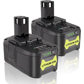 2 Packs 6.0Ah 18V Batteries Replacement for Ryobi 18V Battery | Replacement for Ryobi One+ Plus 18V Battery P197 P190 P102 P103 P104 P108 pbp006 Cordless Tool Battery, High Performance in Kuwait