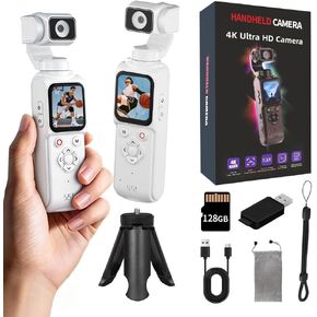 4K Handheld Camera with WiFi,Outdoor Pocket Gimbal Vlogging Camera,330° Rotating Lens Handheld Camcorder,64MP Fast Focusing Face Tracking,3-Axis Stabilizer for Vloggers and YouTube (WHITE-128G) in Saudi Arabia