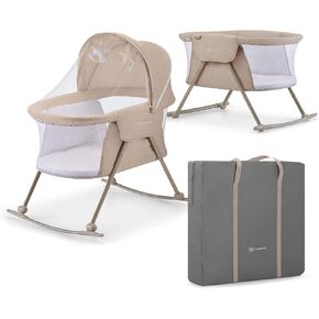 Kinderkraft LOVI Travel Bassinet for Baby, Portable Folding Baby Bed with Built-in Mosquito net, Adjustable Hood and an Additional Cradle Function, Beige in Saudi Arabia
