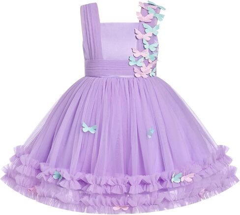 IDOPIP Toddler Girls Butterfly Birthday Dress Ruffle Tulle Flower Girl Wedding Pageant Formal Party Dress for Photo Shoot 1-6 in Kuwait