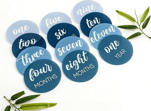 Baby Monthly Milestone Cards, 12 Piece Acrylic Discs, Blue, Newborn Photography Props, for Boys (Blue Monthly Card) in Kuwait