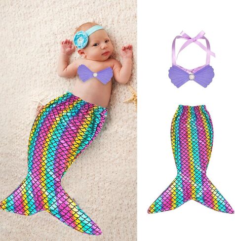 XISAOK Realistic Oceanid Tail Baby Photoshoot Outfit Easy Wear Permanent Elastane Substance For Infant Photography Fast Change Baby Oceanid Clothing in Kuwait