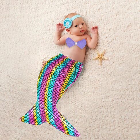 XISAOK Realistic Oceanid Tail Baby Photoshoot Outfit Easy Wear Permanent Elastane Substance For Infant Photography Fast Change Baby Oceanid Clothing in Kuwait
