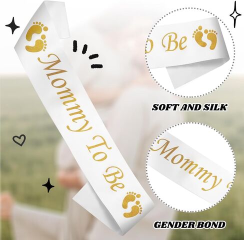 Mommy to Be Sash White, Satin Ribbon for Baby Shower Party | Soft Satin No-Pinch Ends, Shimmering Lettering Photo-Ready, 31.5 Inch, for Gender Reveal Keepsake Gift in Kuwait