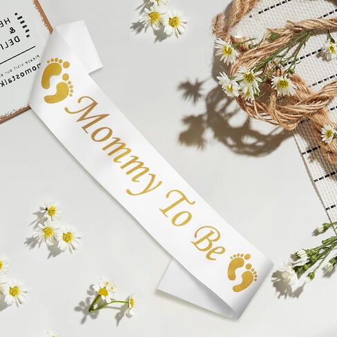Mommy to Be Sash White, Satin Ribbon for Baby Shower Party | Soft Satin No-Pinch Ends, Shimmering Lettering Photo-Ready, 31.5 Inch, for Gender Reveal Keepsake Gift in Kuwait
