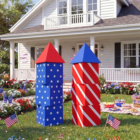 Pasimy 8 Pcs 4th of July Party Decorations Patriotic Firework Cardboard Boxes Decor Red White and Blue Firework Photo Prop Boxes for 4th of July 250th Anniversary Indoor Outdoor Party Supplies in Kuwait
