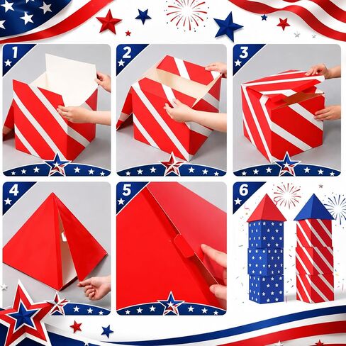 Pasimy 8 Pcs 4th of July Party Decorations Patriotic Firework Cardboard Boxes Decor Red White and Blue Firework Photo Prop Boxes for 4th of July 250th Anniversary Indoor Outdoor Party Supplies in Kuwait