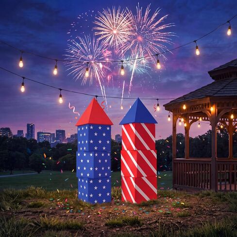 Pasimy 8 Pcs 4th of July Party Decorations Patriotic Firework Cardboard Boxes Decor Red White and Blue Firework Photo Prop Boxes for 4th of July 250th Anniversary Indoor Outdoor Party Supplies in Kuwait