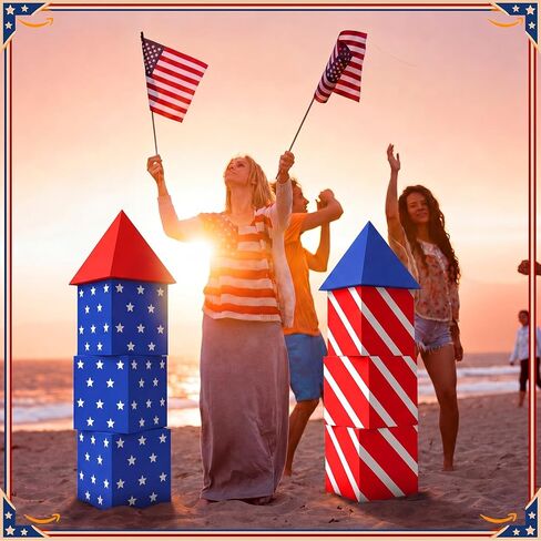 Pasimy 8 Pcs 4th of July Party Decorations Patriotic Firework Cardboard Boxes Decor Red White and Blue Firework Photo Prop Boxes for 4th of July 250th Anniversary Indoor Outdoor Party Supplies in Kuwait
