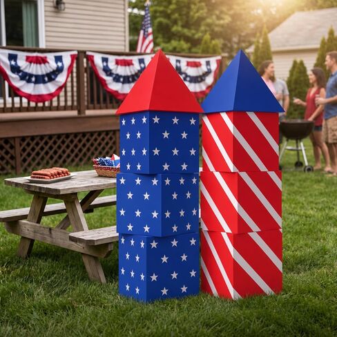 Pasimy 8 Pcs 4th of July Party Decorations Patriotic Firework Cardboard Boxes Decor Red White and Blue Firework Photo Prop Boxes for 4th of July 250th Anniversary Indoor Outdoor Party Supplies in Kuwait