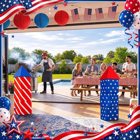 Pasimy 8 Pcs 4th of July Party Decorations Patriotic Firework Cardboard Boxes Decor Red White and Blue Firework Photo Prop Boxes for 4th of July 250th Anniversary Indoor Outdoor Party Supplies in Kuwait