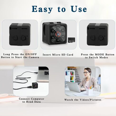 Mini Spy Camera, 1080P HD Hidden Camera with Night Vision and Motion Detection, Small Nanny Cam Video Recording, Home Security Camera, Portable Camera for Indoor, Outdoor, No WiFi Needed in Kuwait