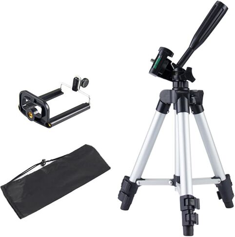 Silver Aluminum Tripod for Camera & Phone, Lightweight Travel Tabletop Stand with Bag & Holder, 3-Way Pan Head in Kuwait