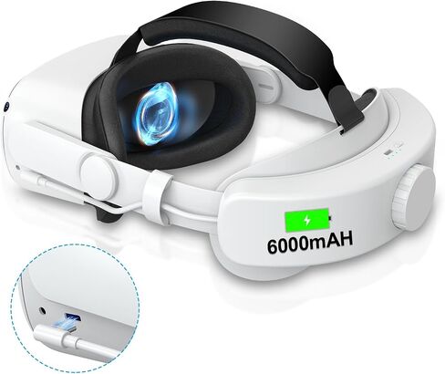 Head Strap Compatible with Oculus Quest 2,Meta Quest 2 Accessories Adjustable Elite Strap Replacement for Enhanced Comfort Support and Gaming Immersion in VR (6,000mAh Battery) in Kuwait