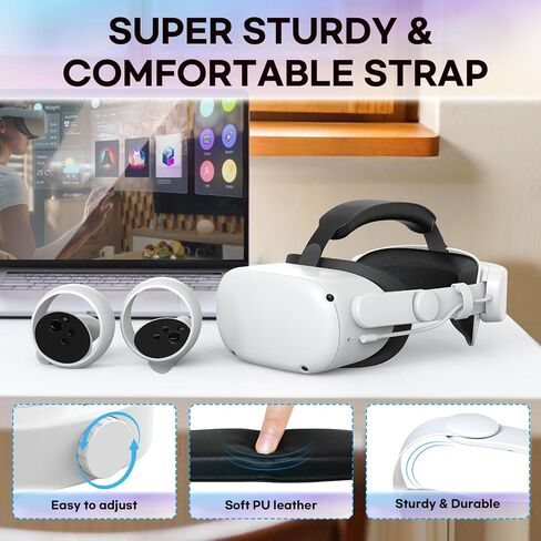 Head Strap Compatible with Oculus Quest 2,Meta Quest 2 Accessories Adjustable Elite Strap Replacement for Enhanced Comfort Support and Gaming Immersion in VR (6,000mAh Battery) in Kuwait