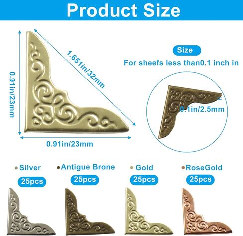 Murtenze Metal Book Corner Protectors, 100 Pcs, 4 Colors | Photo Corners Protectors Decorative, Vintage Edge Guard Accessories, For Scrapbook/Journal in Kuwait