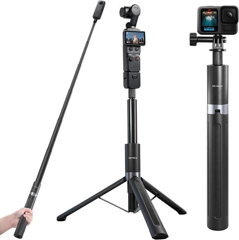 REYGEAK 59" Camera Extension Selfie Stick Tripod for GoPro/DJI/Insta360 | Extension tripod with 1/4 and Dual-Claws for GoPro, DJI Osmo Action 6/5 Pro/4/Pocket 4/3 and Insta360 X5/X4/X3 Luna Ultra in Kuwait