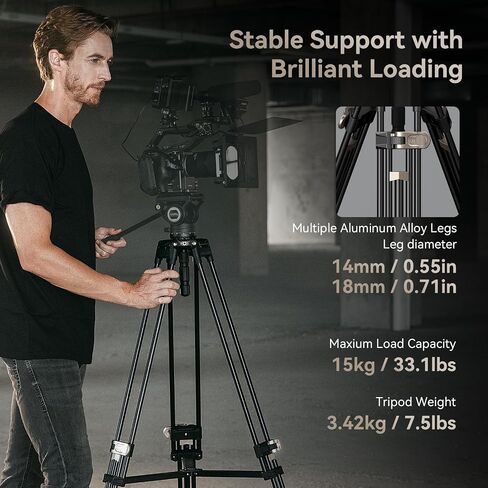 SMALLRIG AD-80 FreeBlazer Heavy-Duty Aluminum Alloy Tripod,71/inch Video Tripod with 75mm Bowl Adapter,One-Step Height Adjustment,Load up to 33lbs,Professional Tripod for DSLR,Camera,Camcorder-4164 in Kuwait