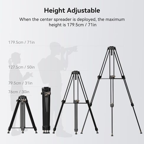 SMALLRIG AD-80 FreeBlazer Heavy-Duty Aluminum Alloy Tripod,71/inch Video Tripod with 75mm Bowl Adapter,One-Step Height Adjustment,Load up to 33lbs,Professional Tripod for DSLR,Camera,Camcorder-4164 in Kuwait