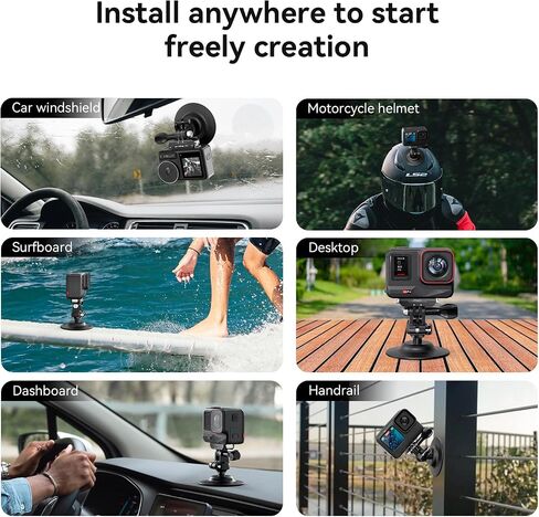 Adhesive Ball Joint Mount 360° Rotation for Action Camera, Compatible with GoPro Hero 13 12 11 Insta360 DJI Osmo Action, Adjustable Bracket for Motorcycle Helmet, Auto Windshield, Surfboard Mounting in Kuwait