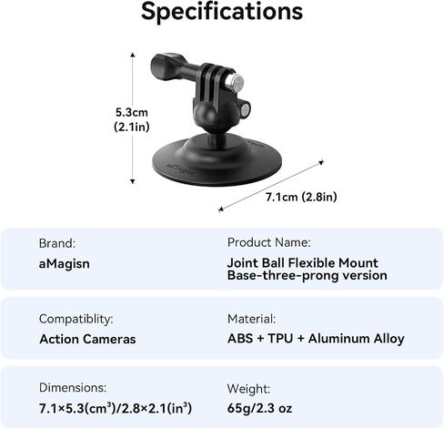 Adhesive Ball Joint Mount 360° Rotation for Action Camera, Compatible with GoPro Hero 13 12 11 Insta360 DJI Osmo Action, Adjustable Bracket for Motorcycle Helmet, Auto Windshield, Surfboard Mounting in Kuwait
